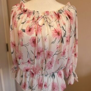 Pink Floral Off-Shoulder Long Sleeve Peasant Top - Women